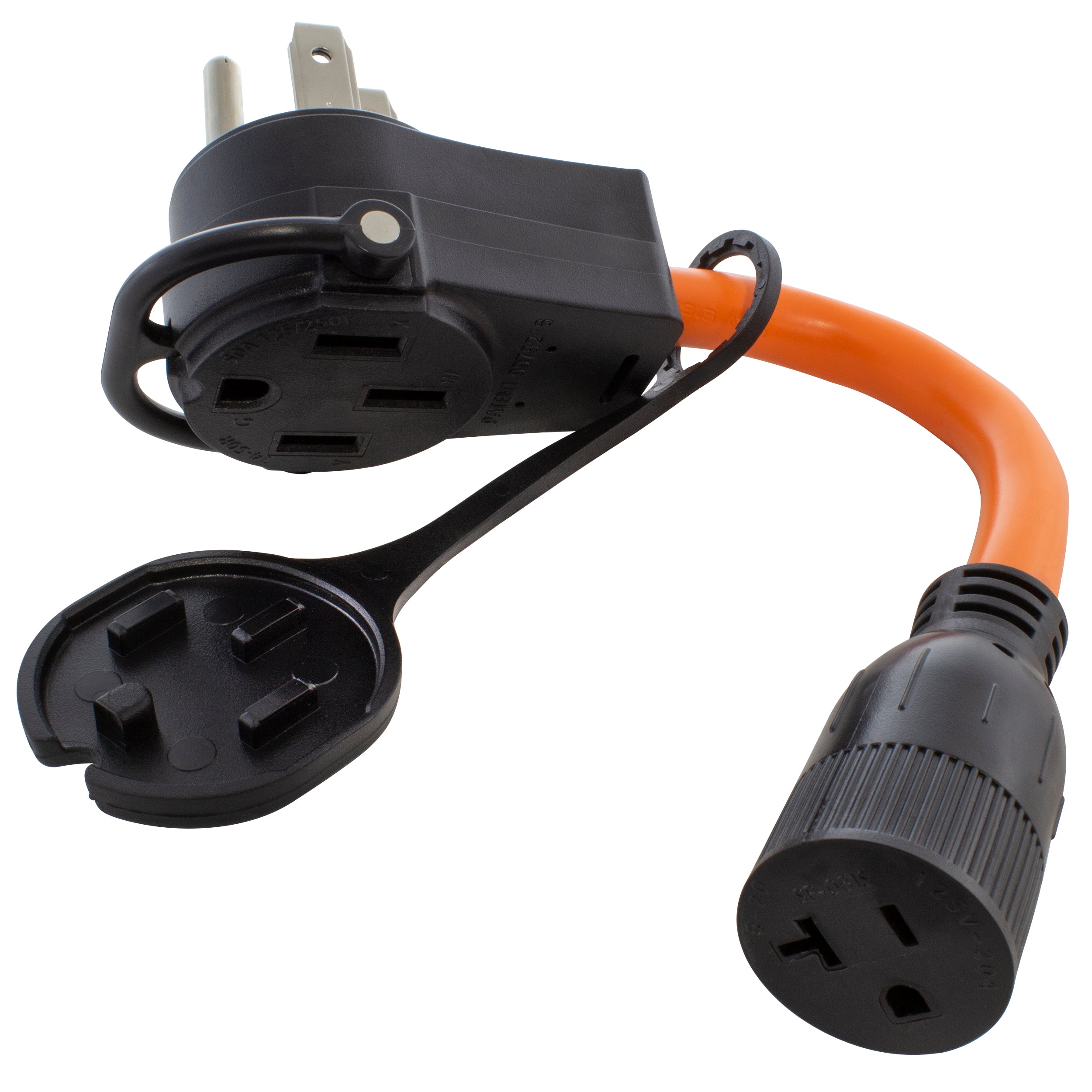 AC WORKS® [PB1450520] 1FT 50 Amp 14-50 Piggy-Back Plug to Household 15/20 Amp Connector Adapter Cord