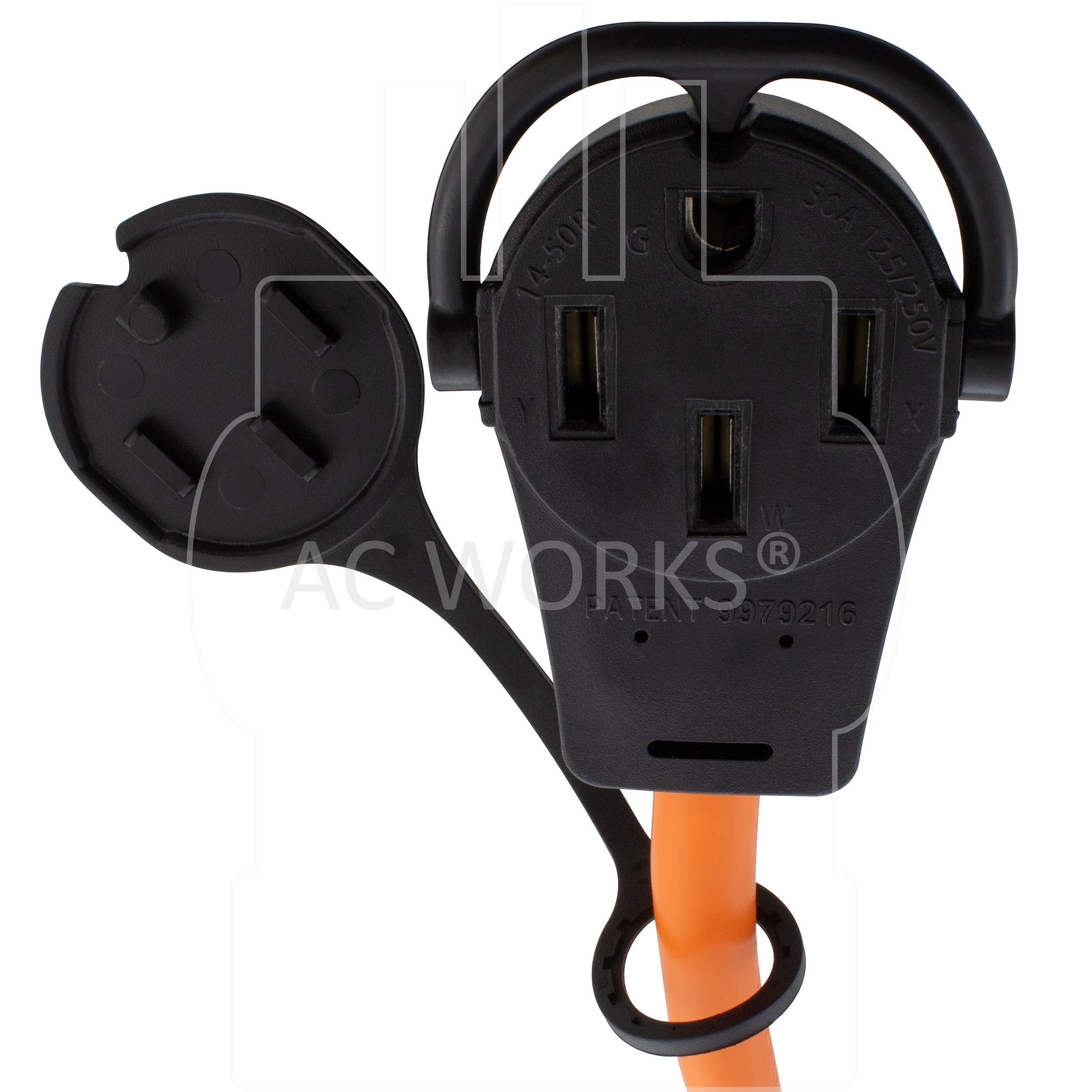 AC WORKS® [PB1450520] 1FT 50 Amp 14-50 Piggy-Back Plug to Household 15/20 Amp Connector Adapter Cord