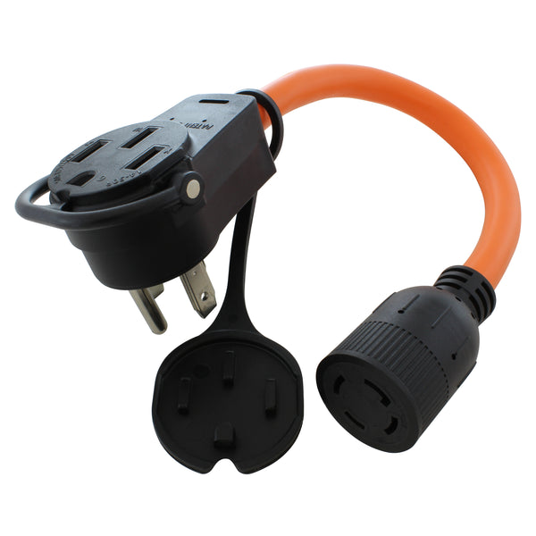 AC WORKS® [PB1450L1430] 1.5FT 50A 14-50 Piggy-Back Plug with L14-30R  Connector Adapter Cord