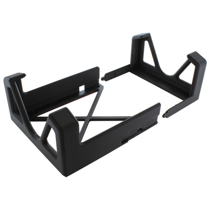 Black PDU mounting bracket split into 2 removable pieces