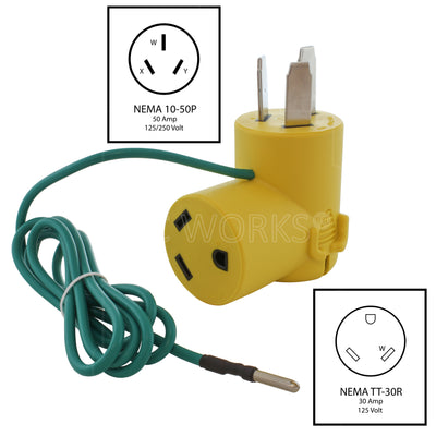 NEMA 10-50P to NEMA TT-30R RV adapter