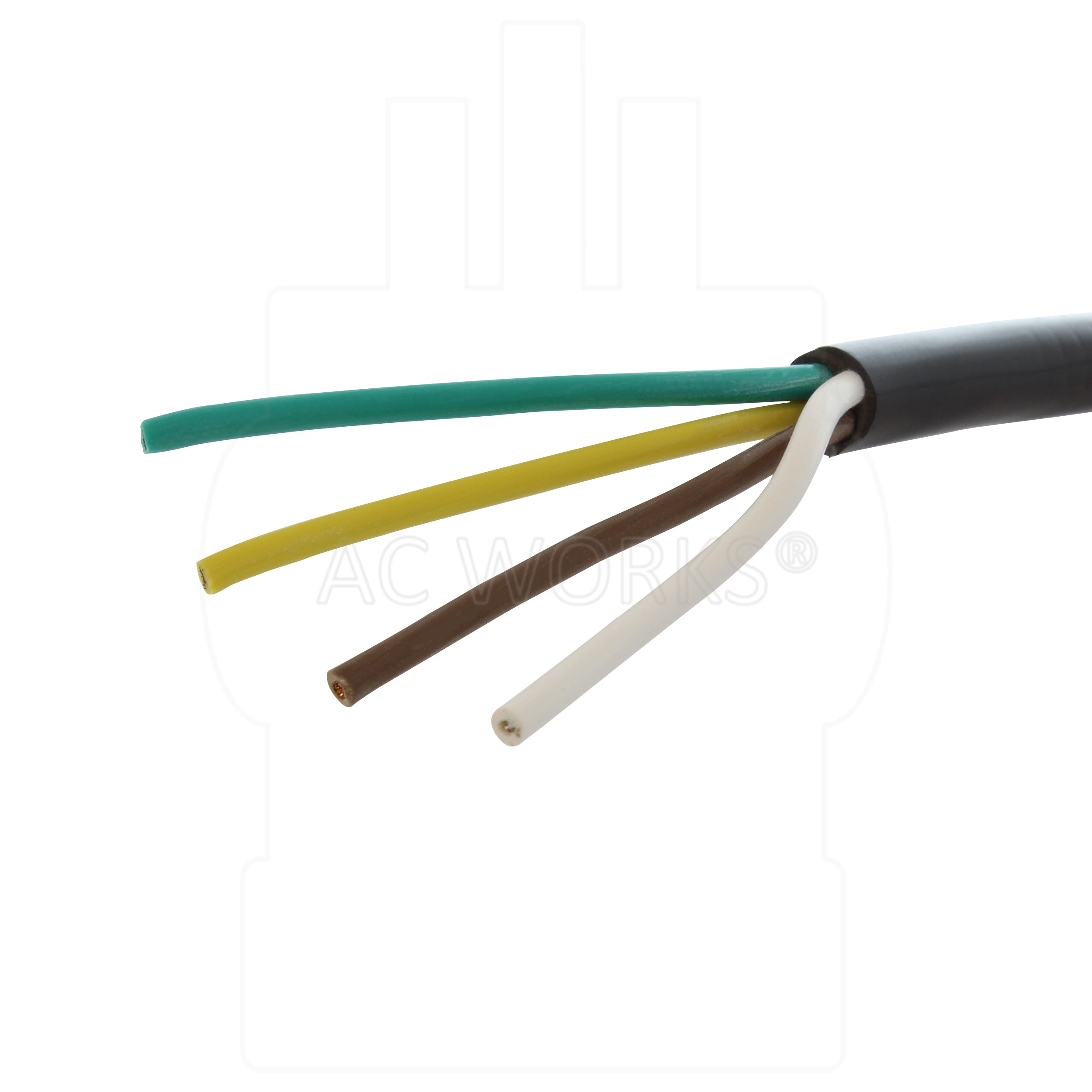 Green, yellow, brown and white exposed wire connections