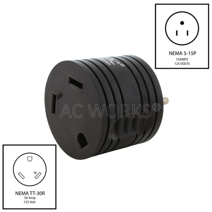 AC WORKS® [RV515TT-BK] 15A Home Plug to RV TT-30 30A 125V RV Female Connector with & cCSAus approval