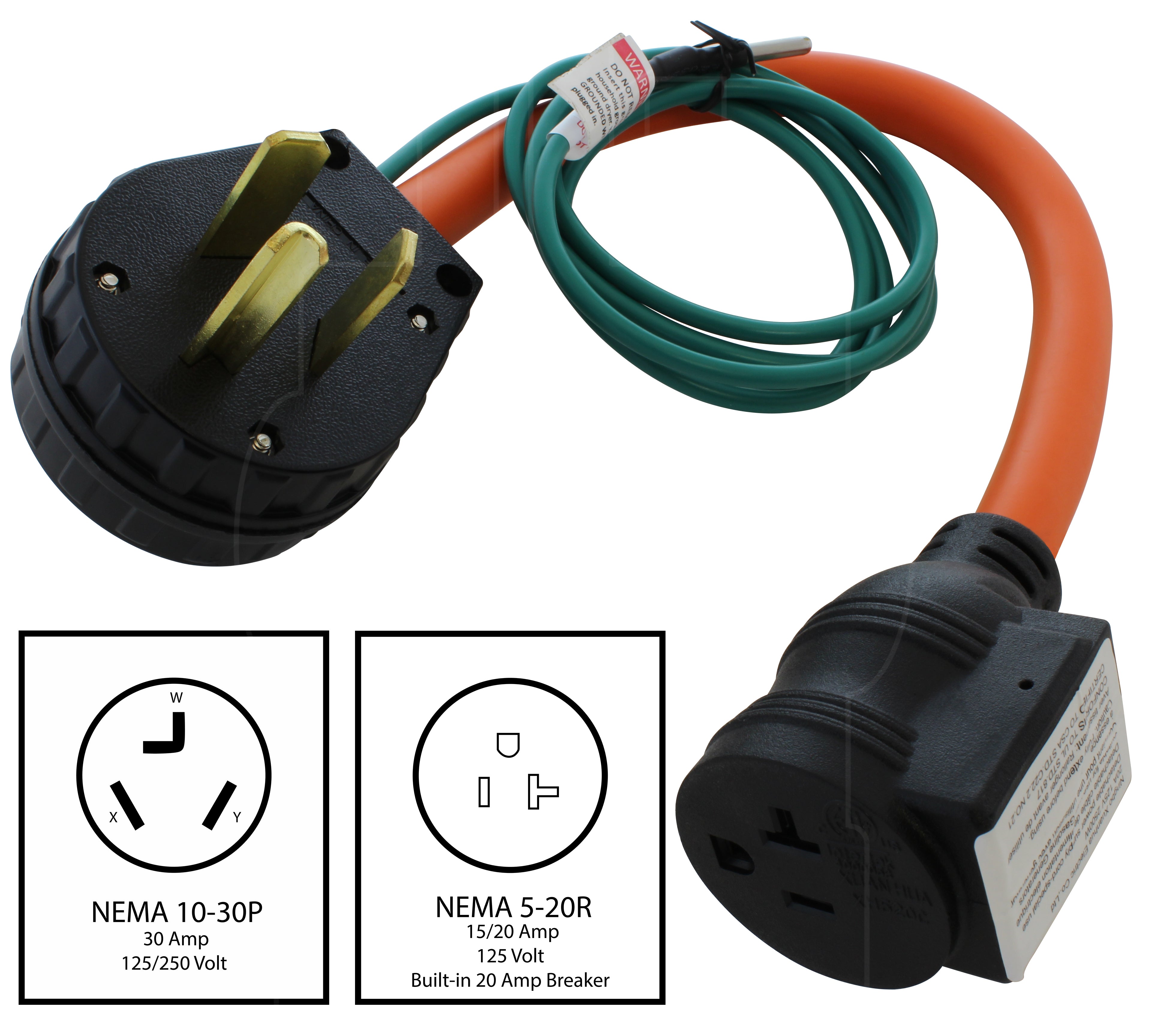 NEMA 10-30P to NEMA 5-20R adapter