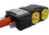 AC WORKS® [L2130CBF520] 1.5FT L21-30P 30A 5-Prong Locking Plug to (4) Household Outlets with 24A Breakers