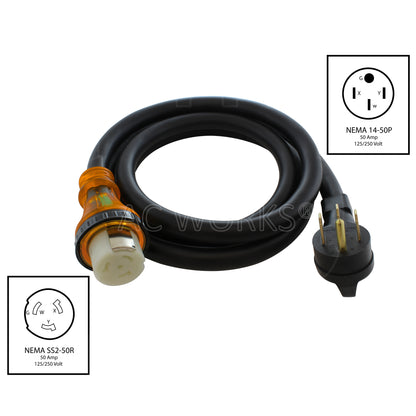 NEMA 14-50P to NEMA SS2-50R 4-prong 50A power cord