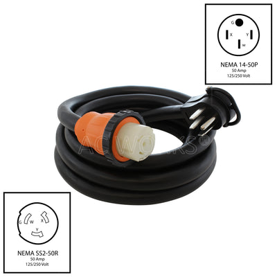 AC WORKS® [S1450M50] RV 50A Detachable Power Supply Cord with Power Indicator