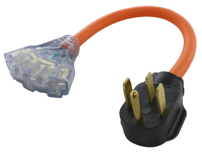 AC WORKS® [S1450W620-018] 1.5FT 50A 4-Prong RV/Range 14-50P Plug to (3) NEMA 6-15/20 Tri-Outlets