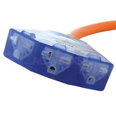 AC WORKS® [S1450W620-018] 1.5FT 50A 4-Prong RV/Range 14-50P Plug to (3) NEMA 6-15/20 Tri-Outlets