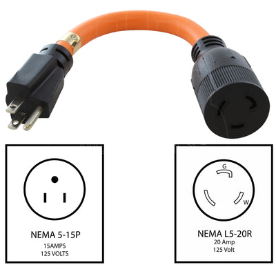 NEMA 5-15P to NEMA L5-20R 3-prong adapter cord