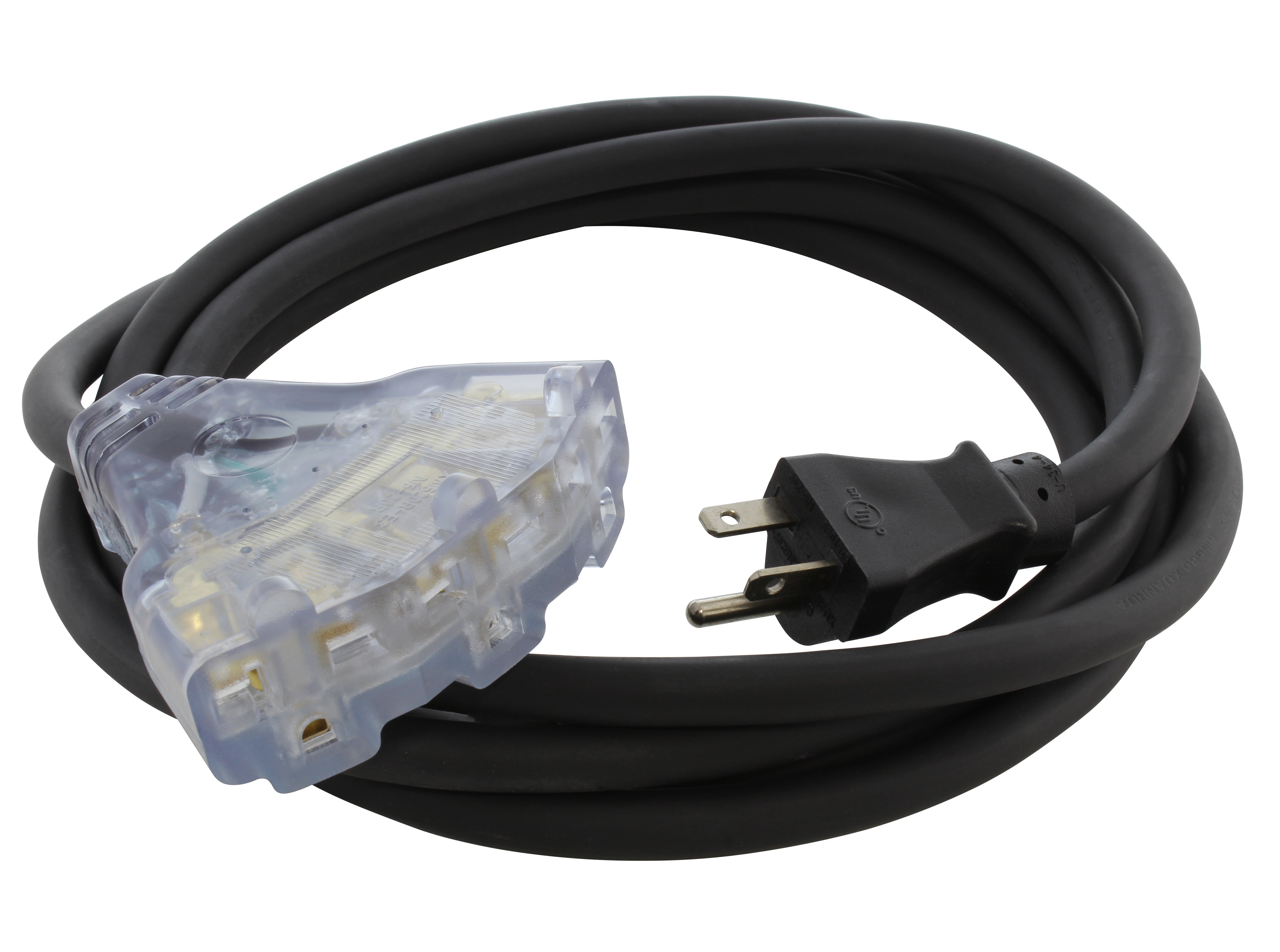 10FT NEMA 6-20 20A 220V Plug to Lighted 15/20 220Volt Tri-Outlets