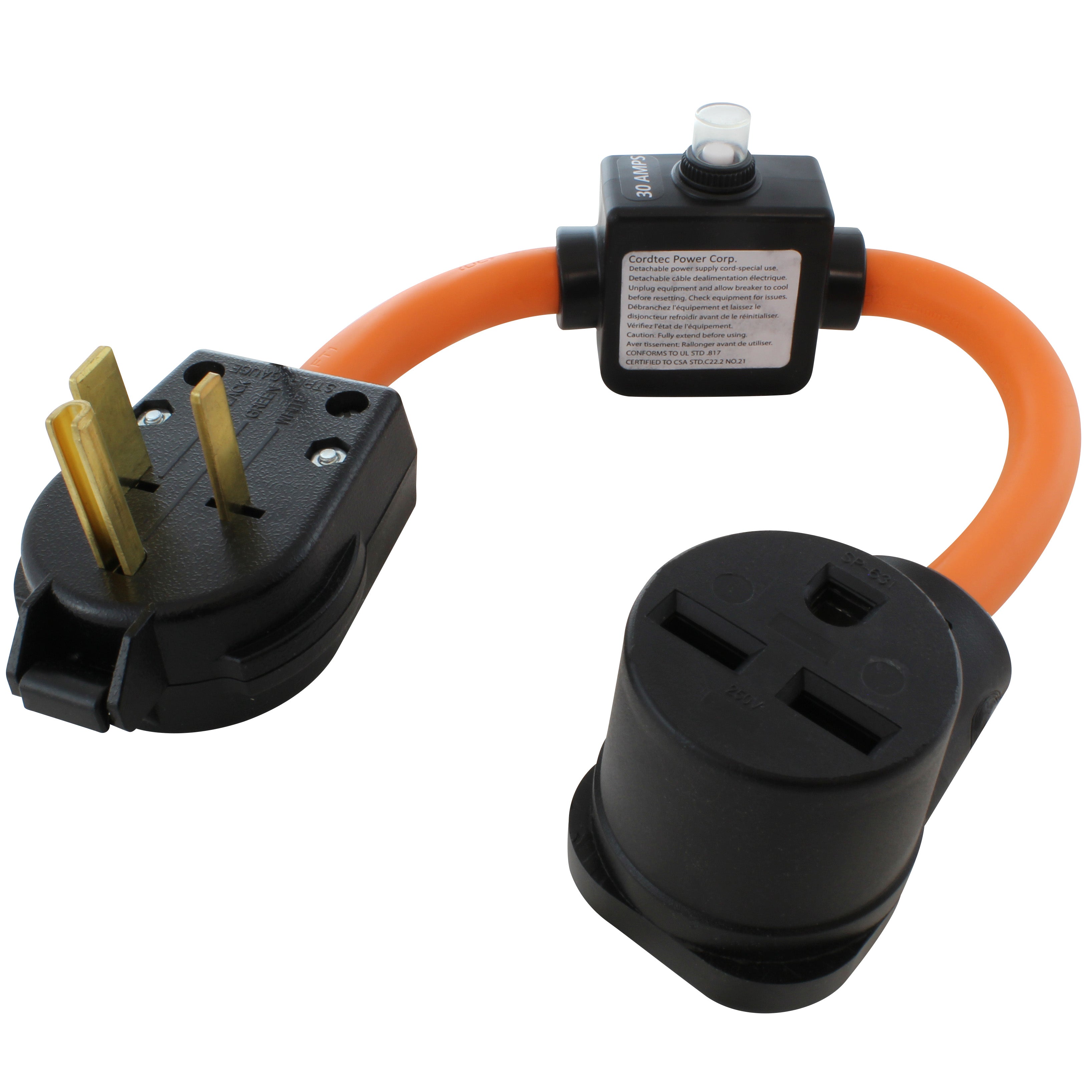 NEMA 6-50P to NEMA 6-30R with a
30A Inline Circuit Breaker