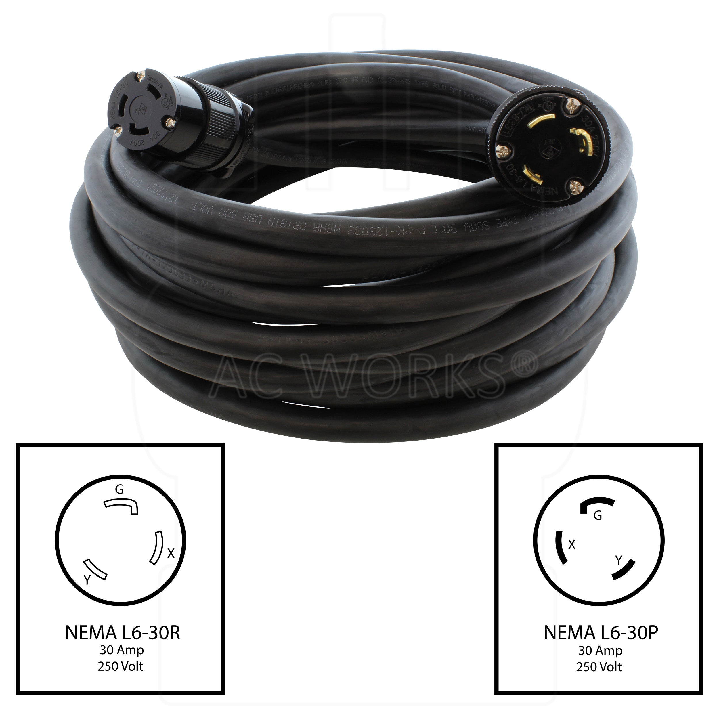 SDL630PR Extension cord, NEMA  L6-30R 30A 250V and NEMA L630P 30A 250V