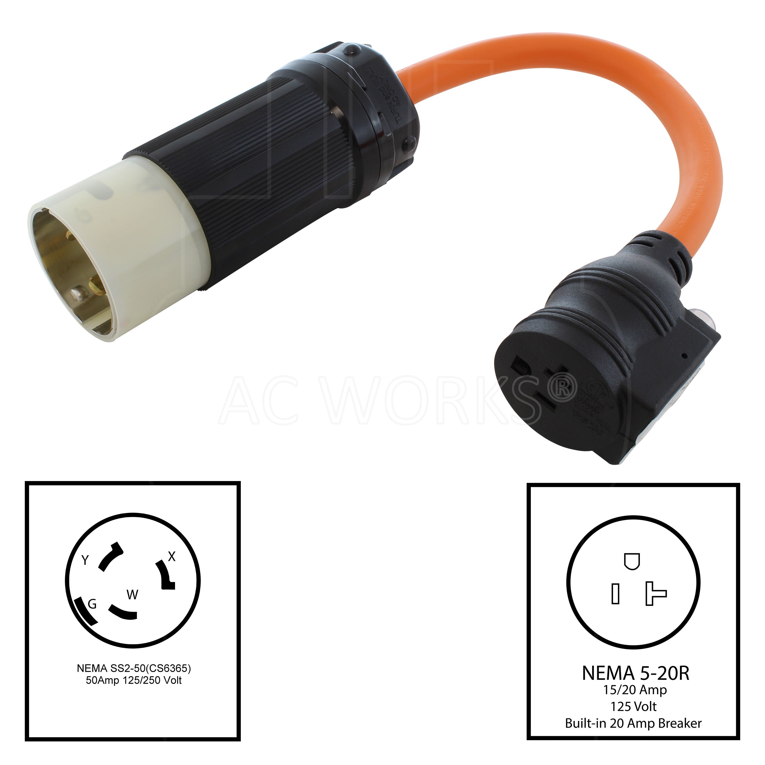 NEMA SS2-50P to NEMA 5-20R with 20A breaker