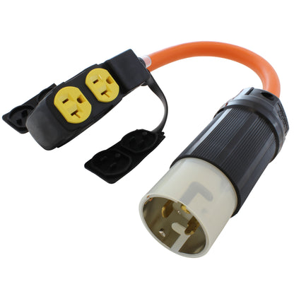 AC WORKS® [SS2CBF520] 1.5FT SS2-50P/ CS6365 Locking Plug to (4) Household Outlets with 20A Breakers