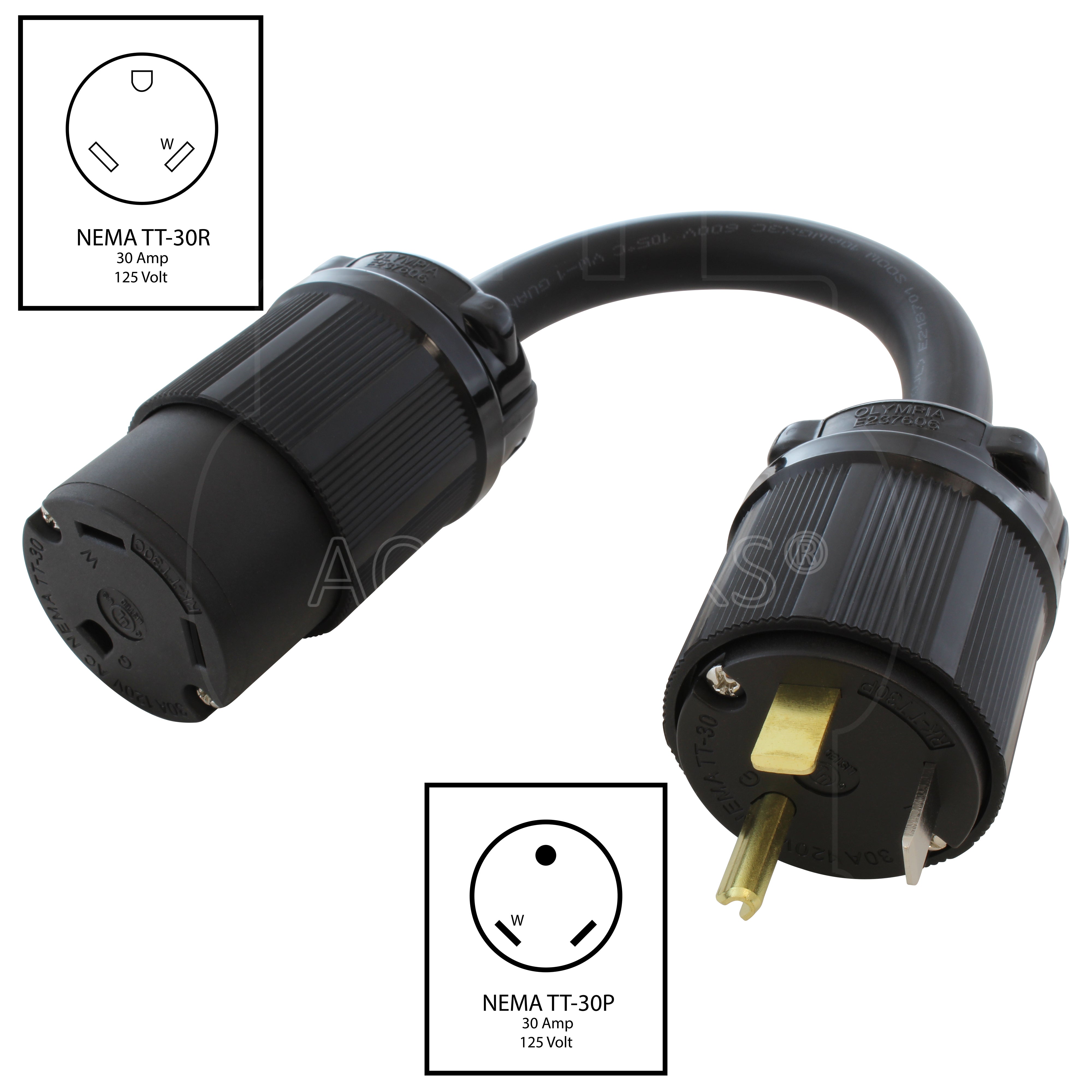 TT-30 30A 125V 3-prong short cable