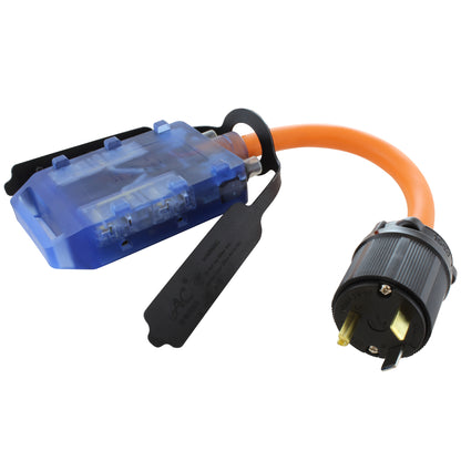 AC WORKS® [STTCBF520-2B] 1.5FT TT-30P  RV 30A Plug to (4) Home Outlets with 20A Breakers