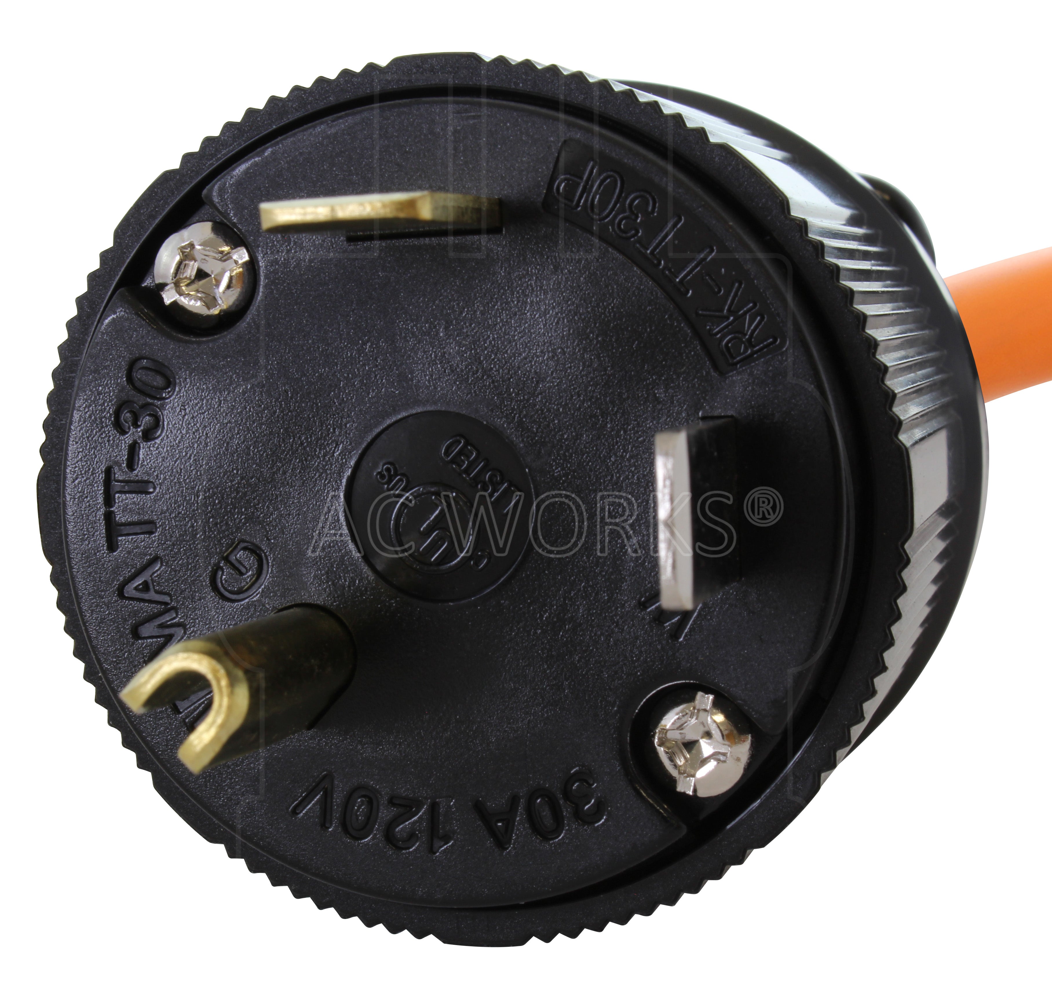 AC WORKS® [STTCBF520-2B] 1.5FT TT-30P  RV 30A Plug to (4) Home Outlets with 20A Breakers