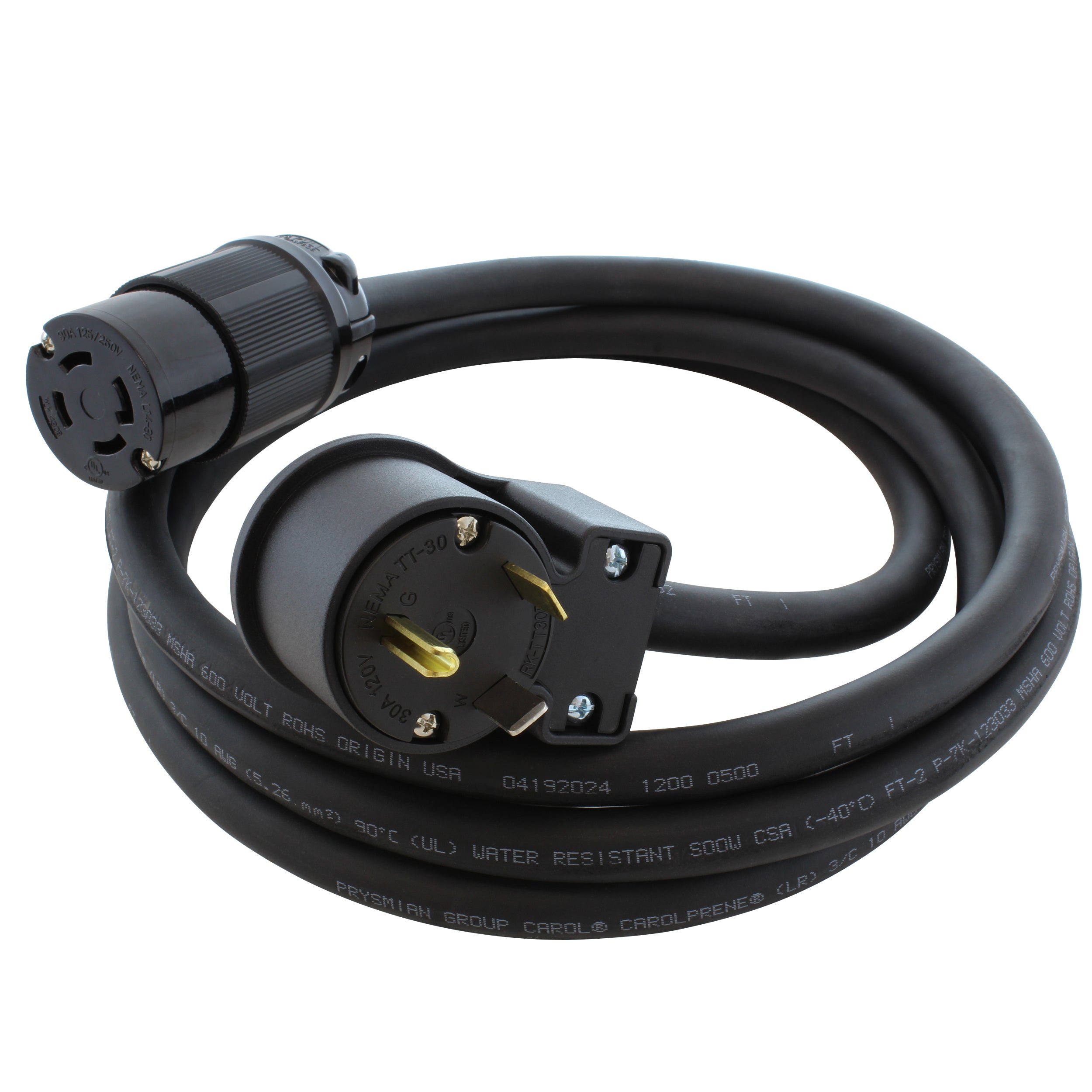 NEMA TT-30P male plug to NEMA L14-30R female connector