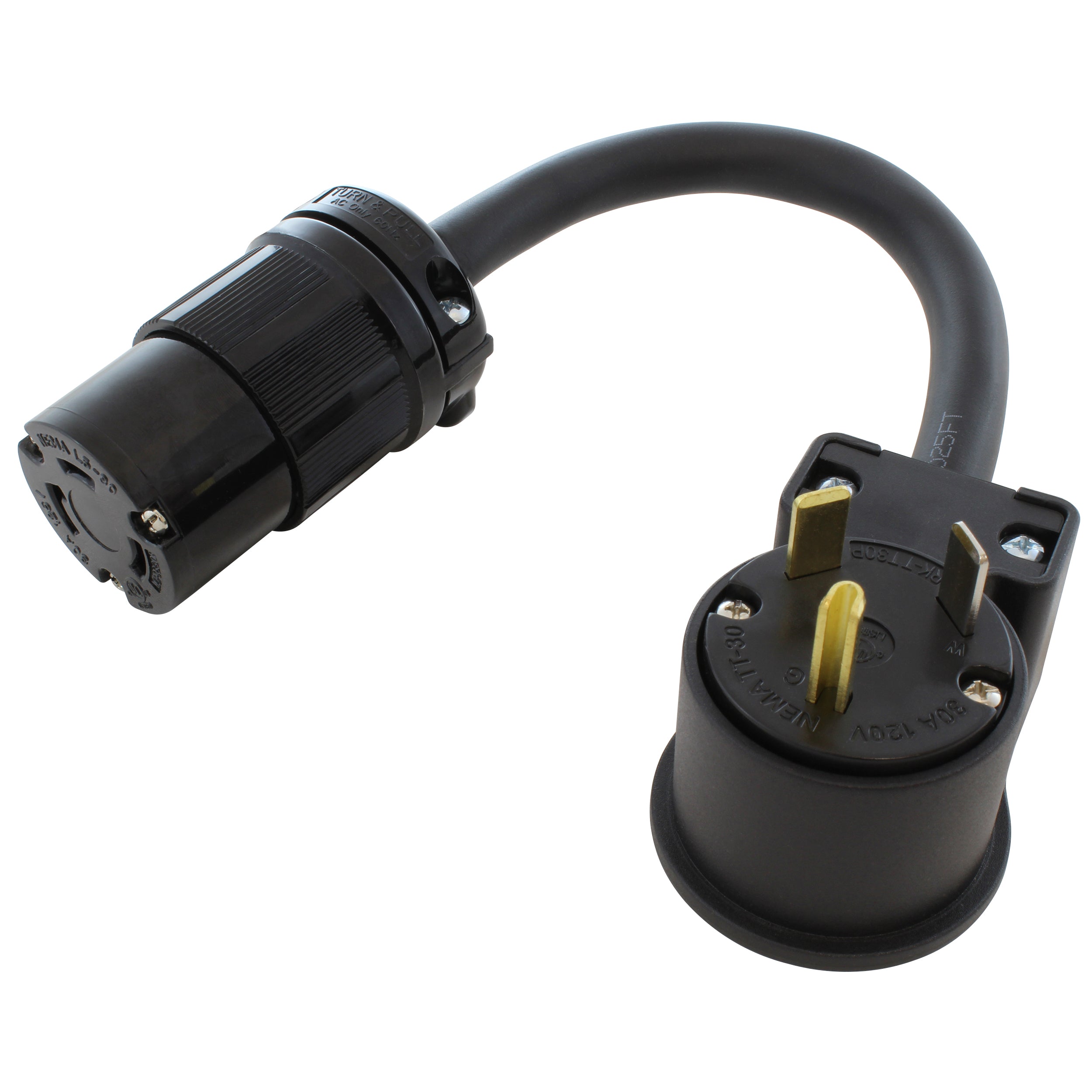1.5ft RV 30Amp TT-30P plug to NEMA L5-30R 30Amp 125V Locking