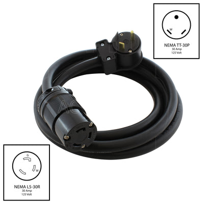 AC WORKS® [TT30L530] 30A 125V NEMA TT-30P to NEMA L5-30R Rubber Extension Cord