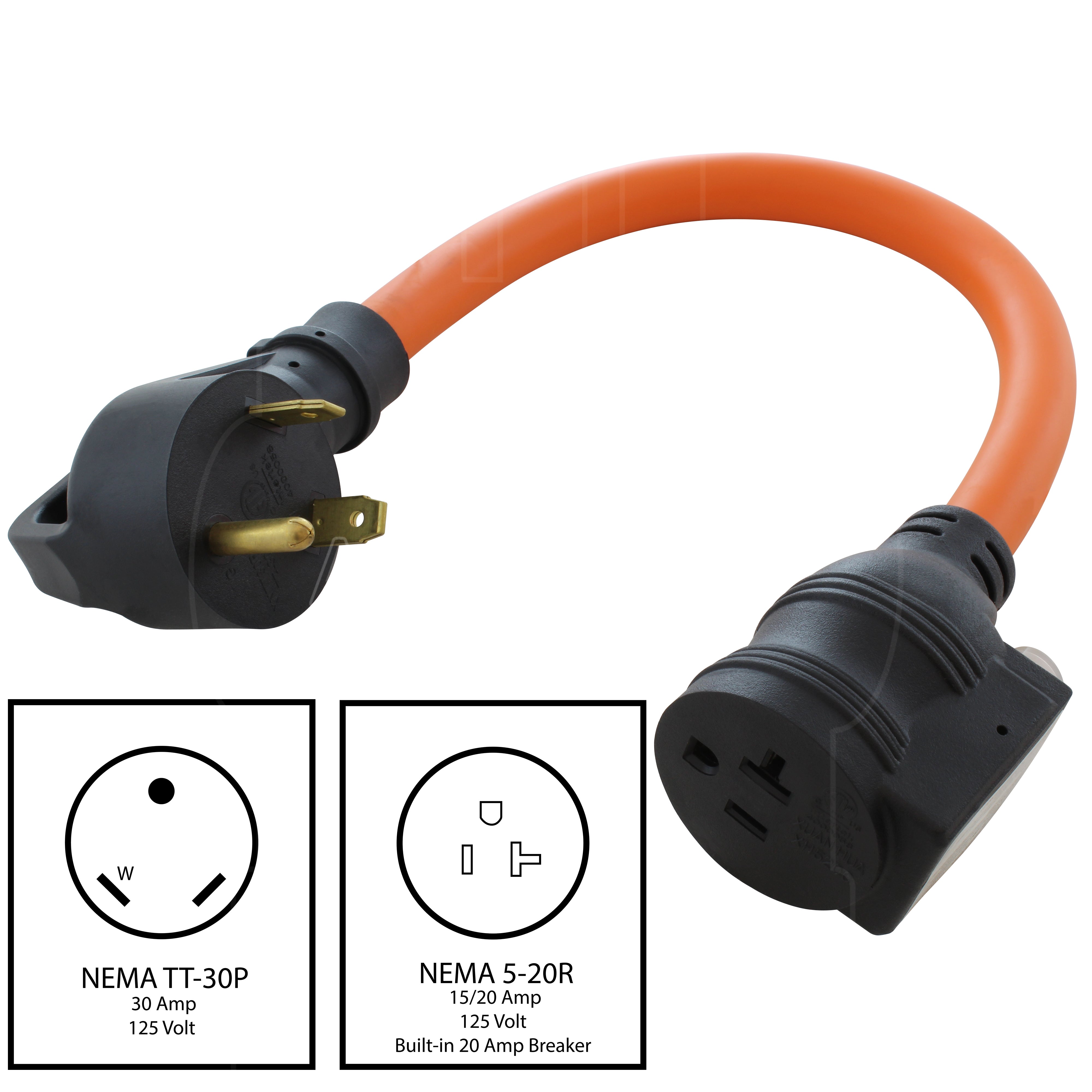 NEMA TT-30P to NEMA 5-20R orange adapter