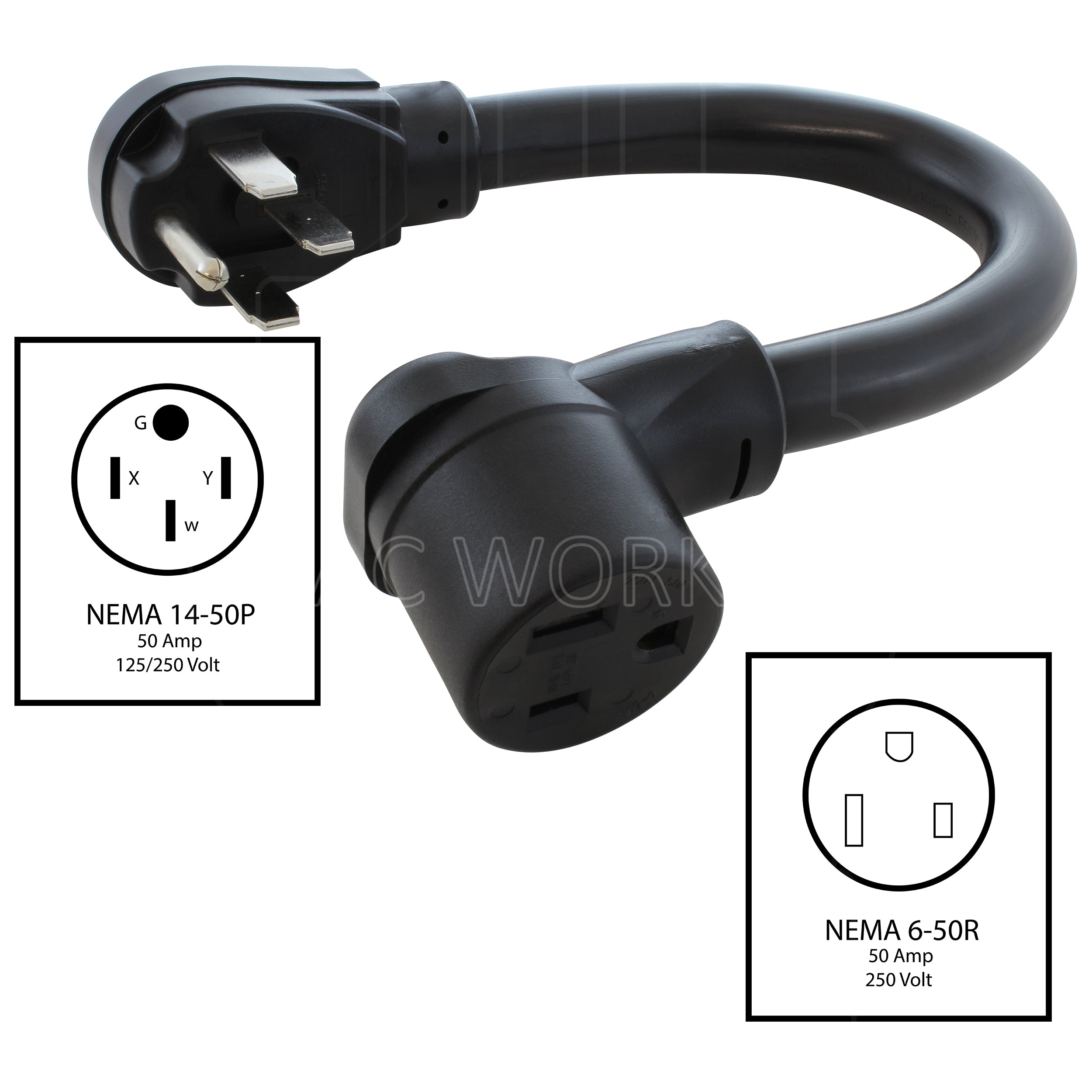 AC WORKS® [WD1450650-018] 1.5FT 50A RV/ Range/ Generator 14-50 Plug to 6-50R 50A 250V Welder Adapter