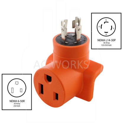 AC WORKS® [WDL1430650] 30A 4-Prong L14-30P Generator Plug to 6-50R 50A 250V Welder Adapter