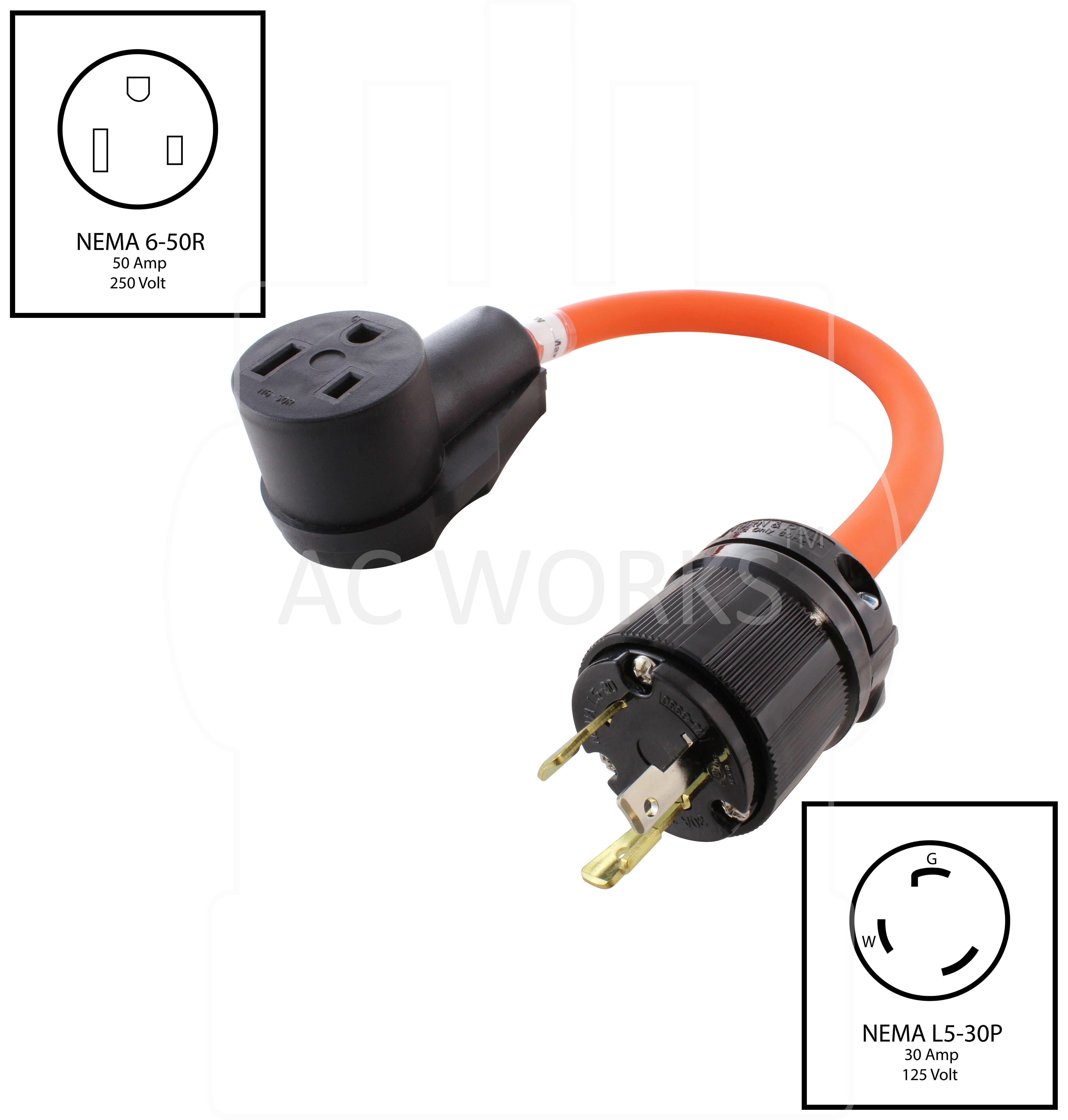 NEMA L5-30P to NEMA 6-50R welder adapter