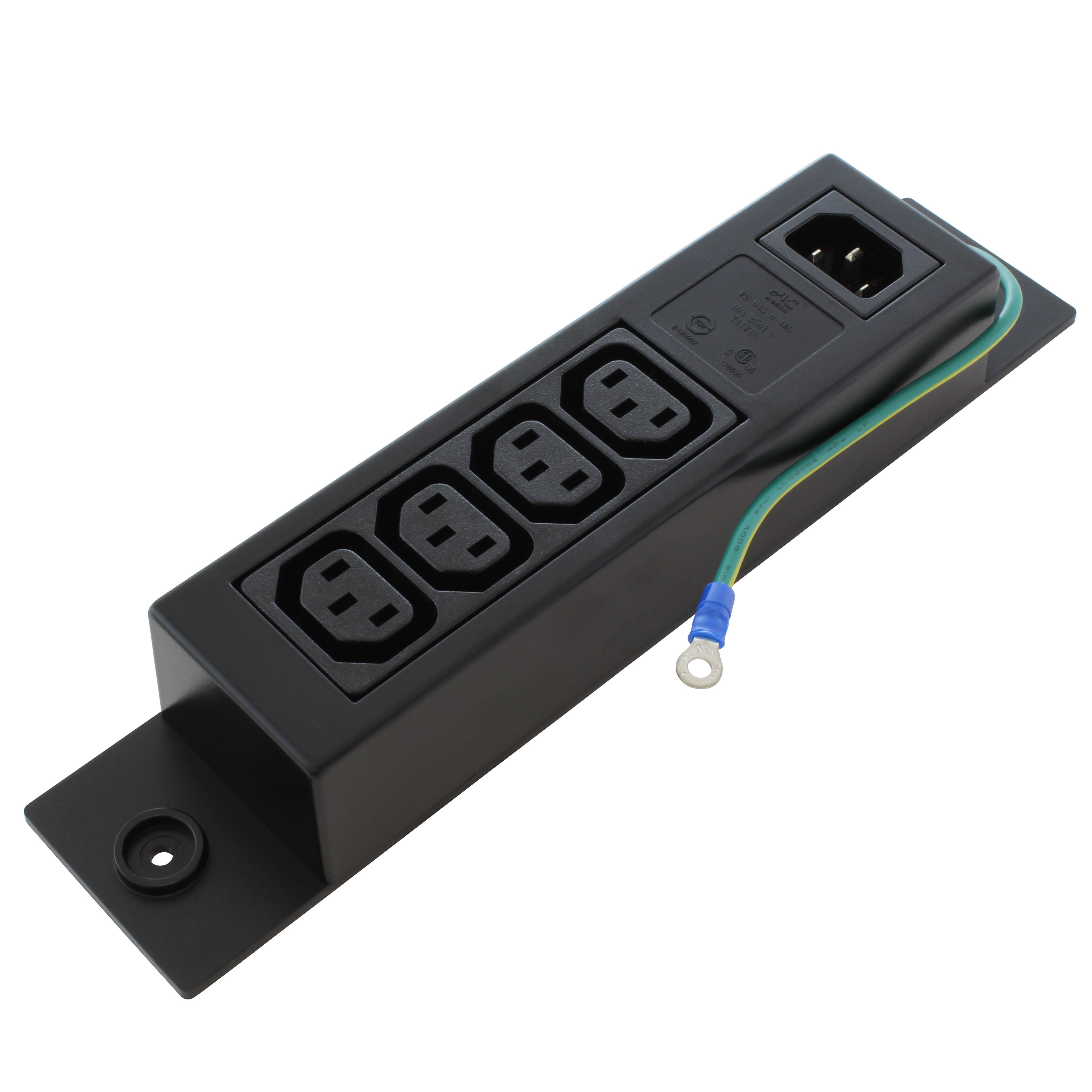 IEC C14 Inlet to (4) C13 Industrial Power Strip W/ Grounding – AC Connectors
