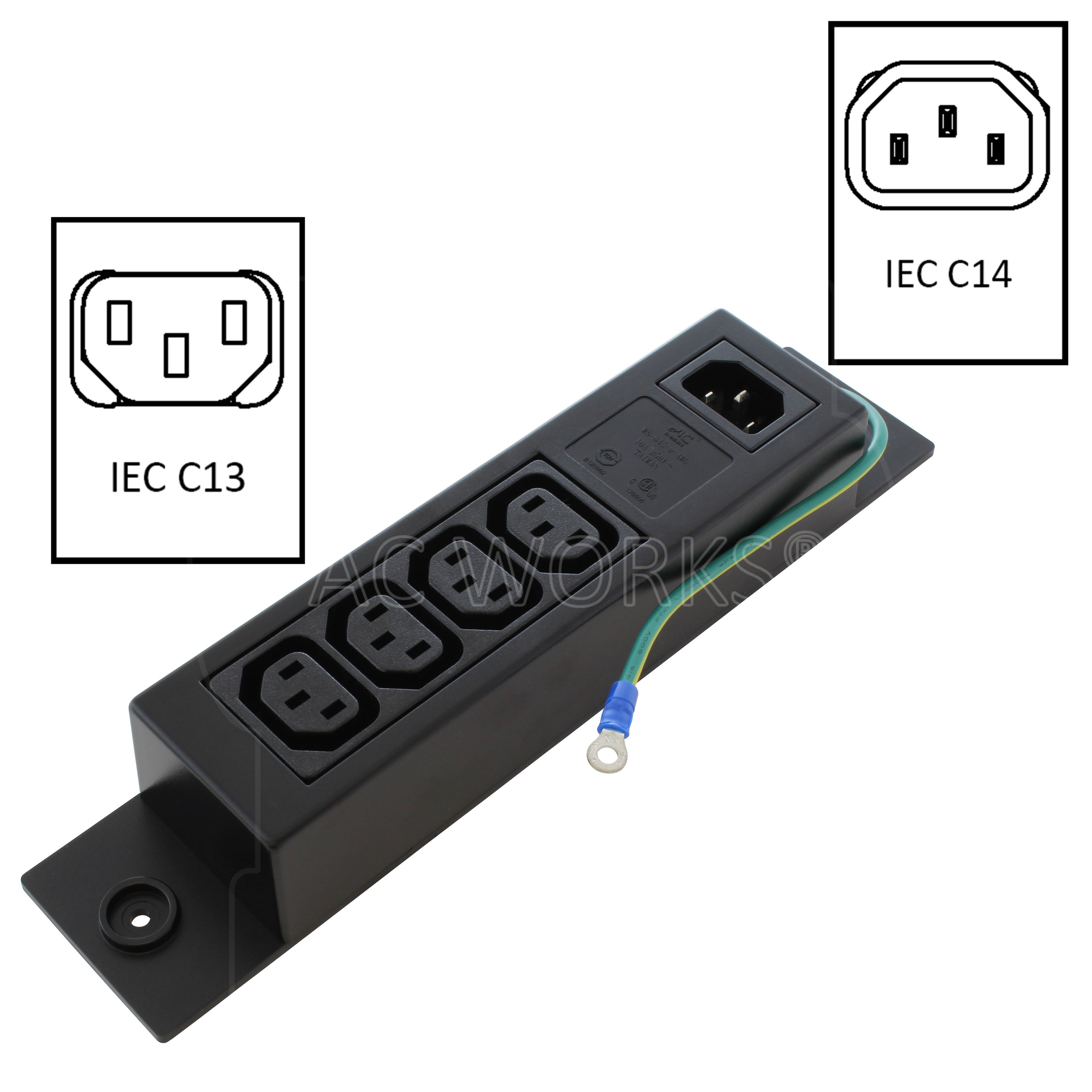 IEC C14 Inlet to (4) C13 Industrial Power Strip W/ Grounding – AC ...