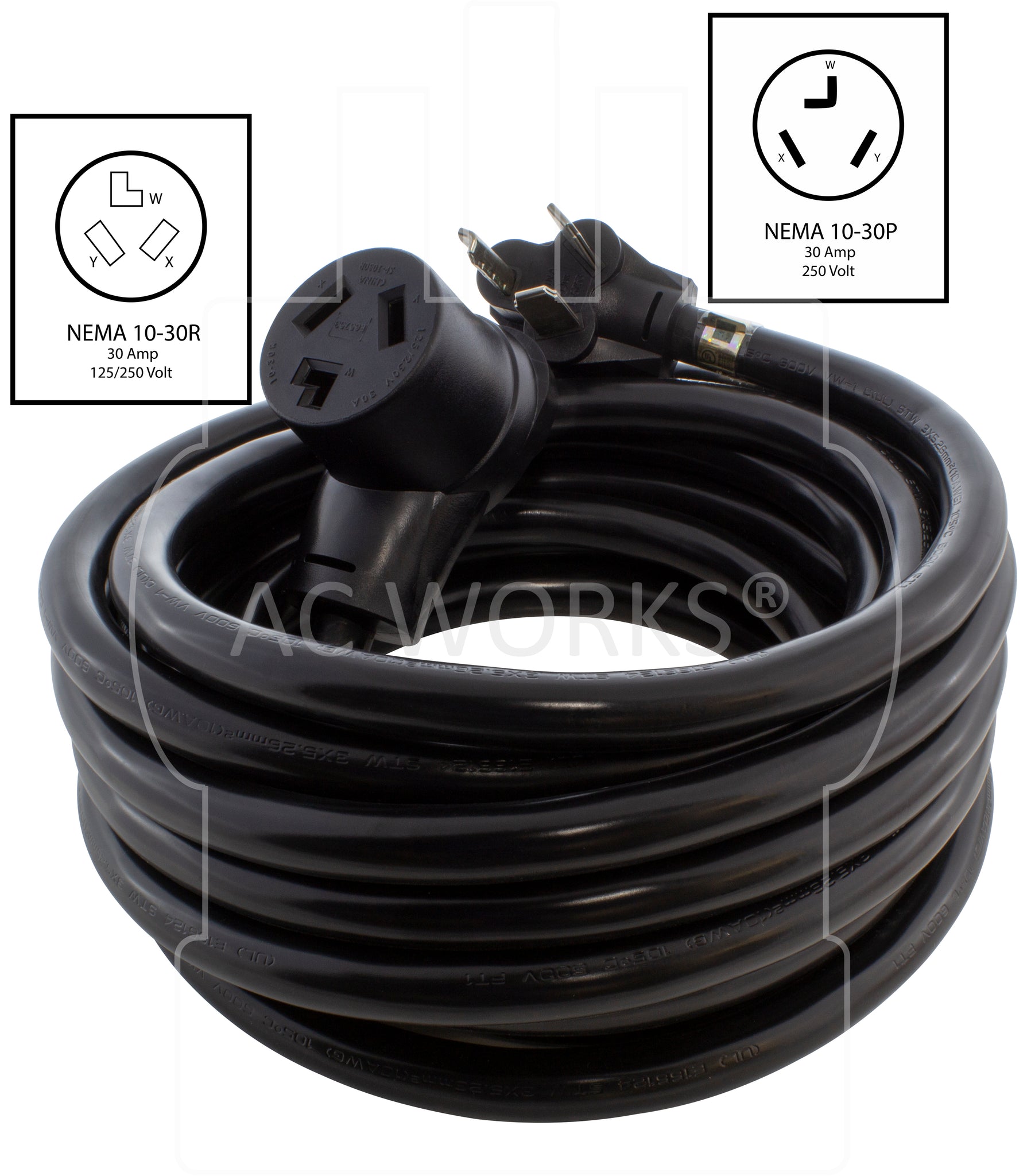 AC Works 10ft 30Amp 3-Prong Dryer Extension Cord with Anti-Weather Super Heavy