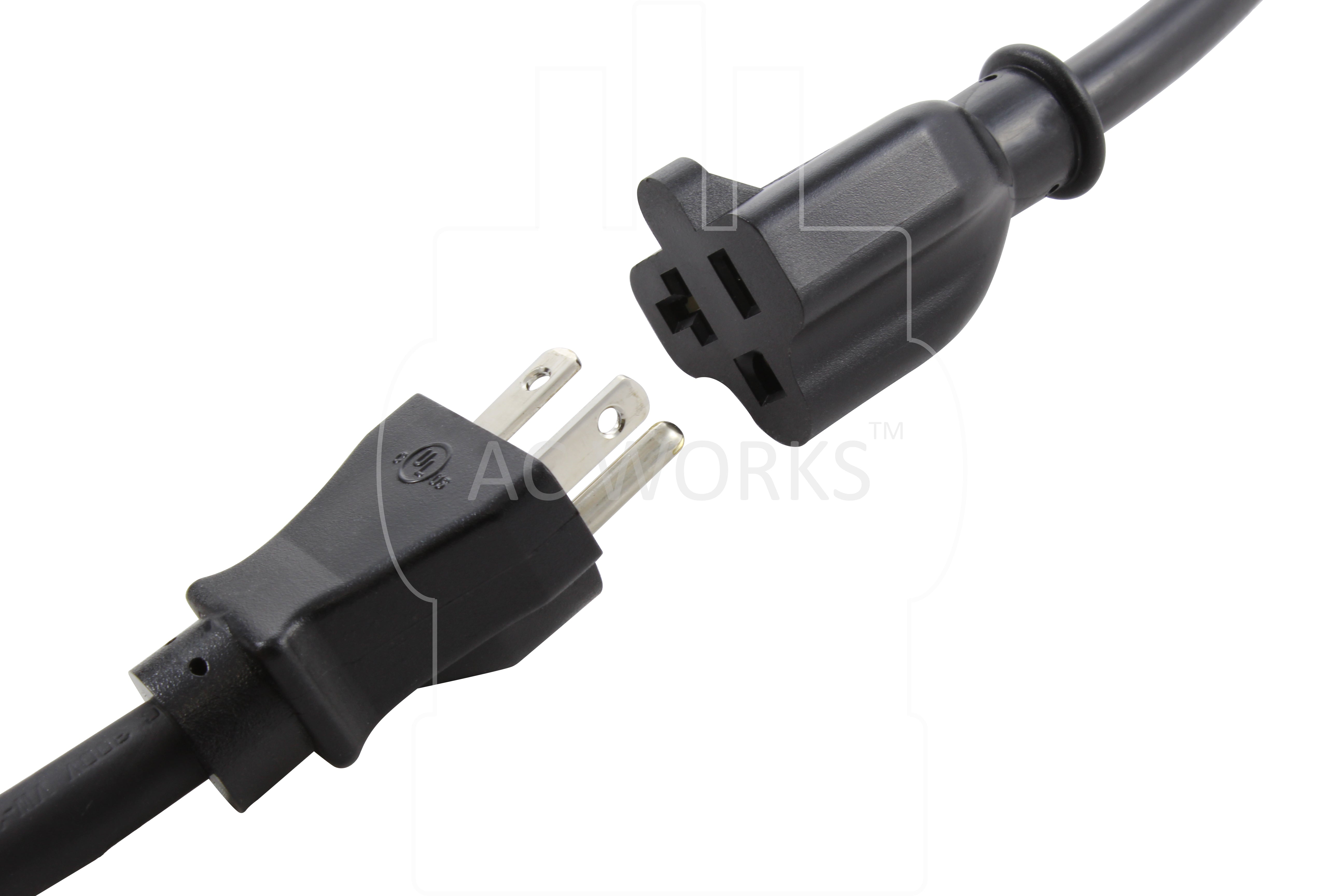 AC WORKS® [WS515520-012] 1 ft. 12/3 SJTW 15Amp to 20 Amp Adapter Cord