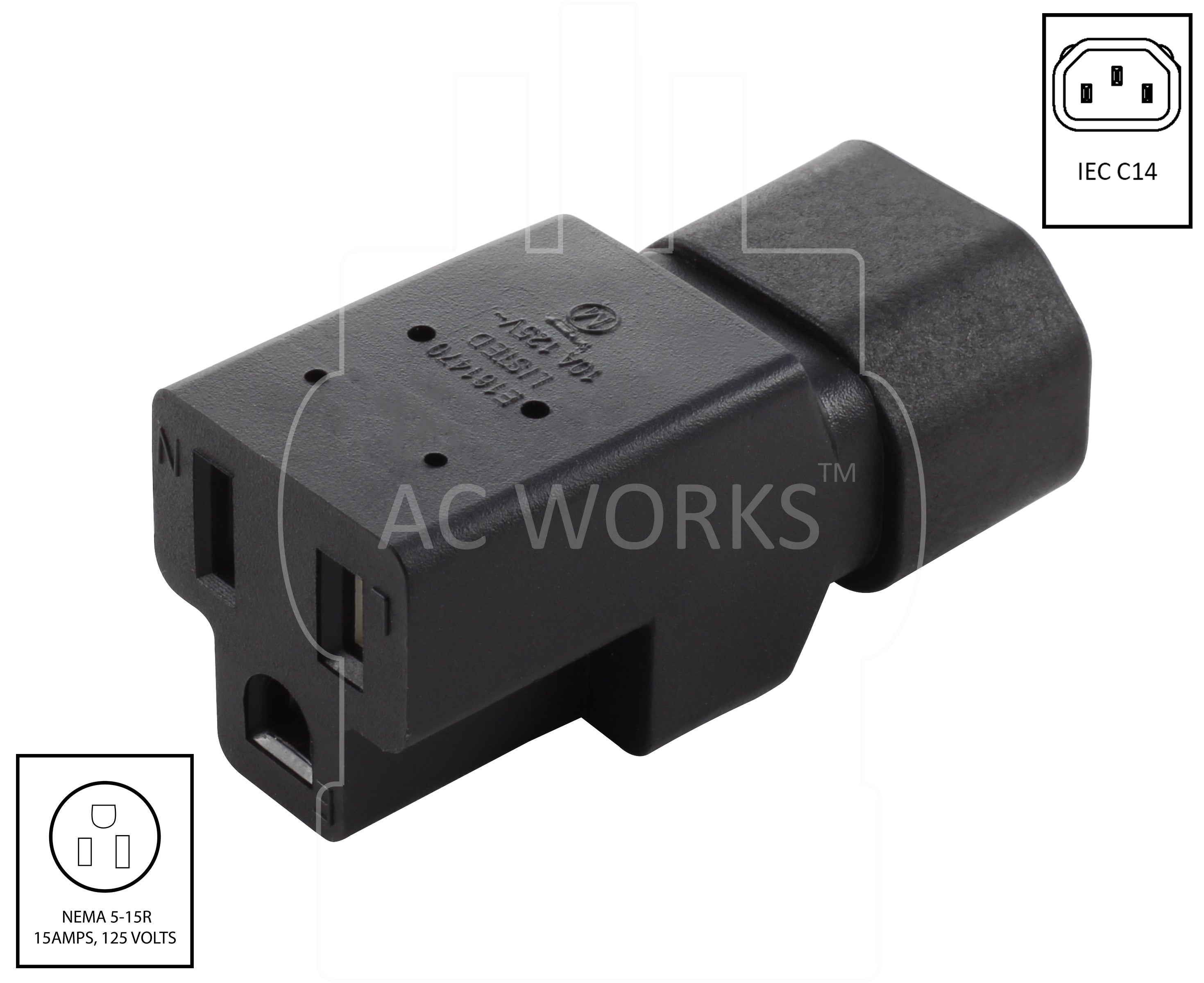 IEC C14 to NEMA 5-15R Compact Adapter