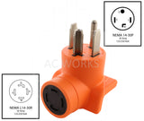 NEMA 14-30P to NEMA L14-30R orange adapter, compact residential adapter, 250 volt adapter
