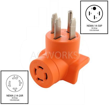 NEMA 14-50P Cooking Range Plug to NEMA L14-20R 20 Amp 4-Prong Locking Connector