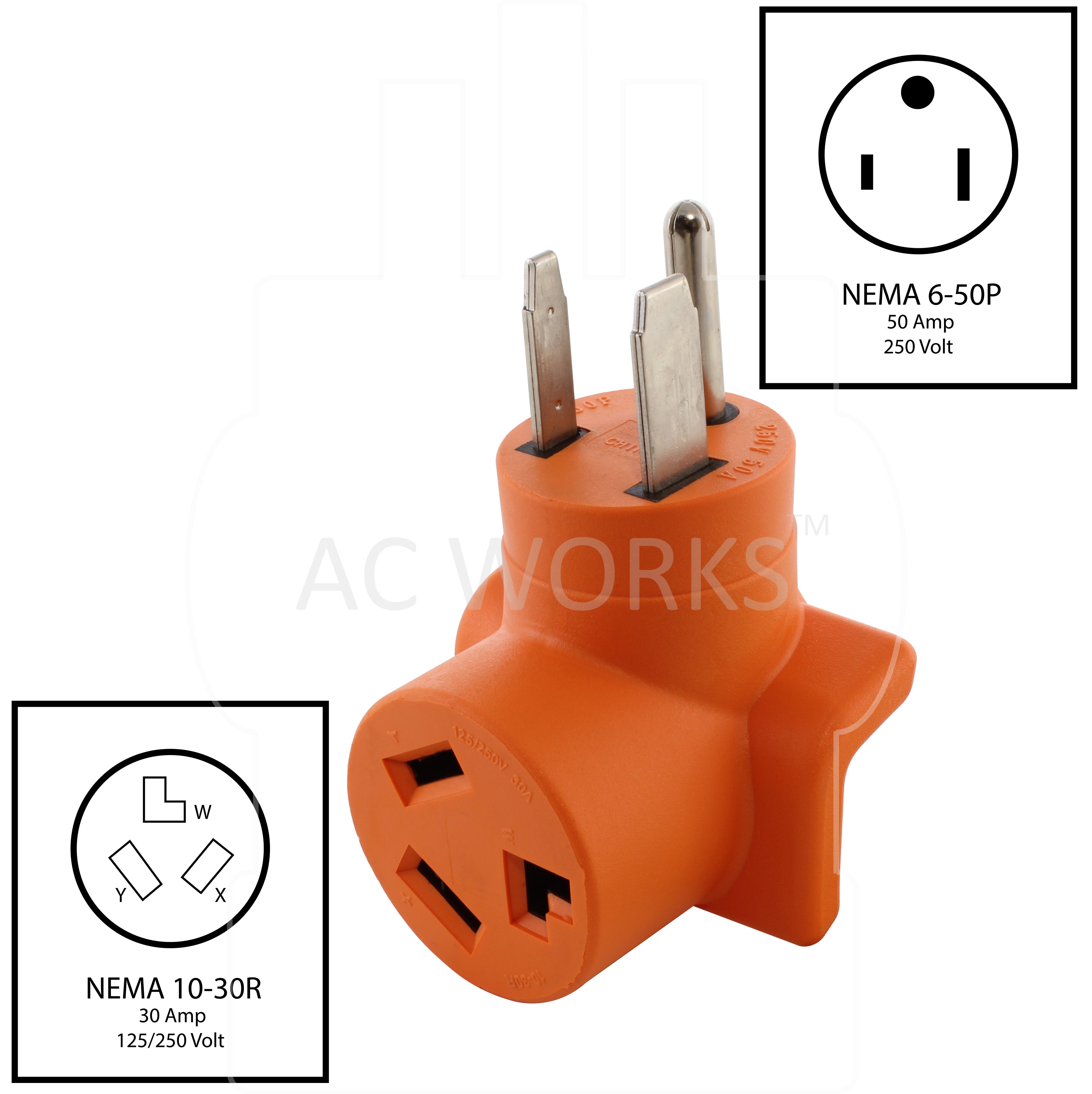 The NEMA 6-50P 60 Amp Male Welder Plug to NEMA 10-30R 3-Prong Female Dryer Connection