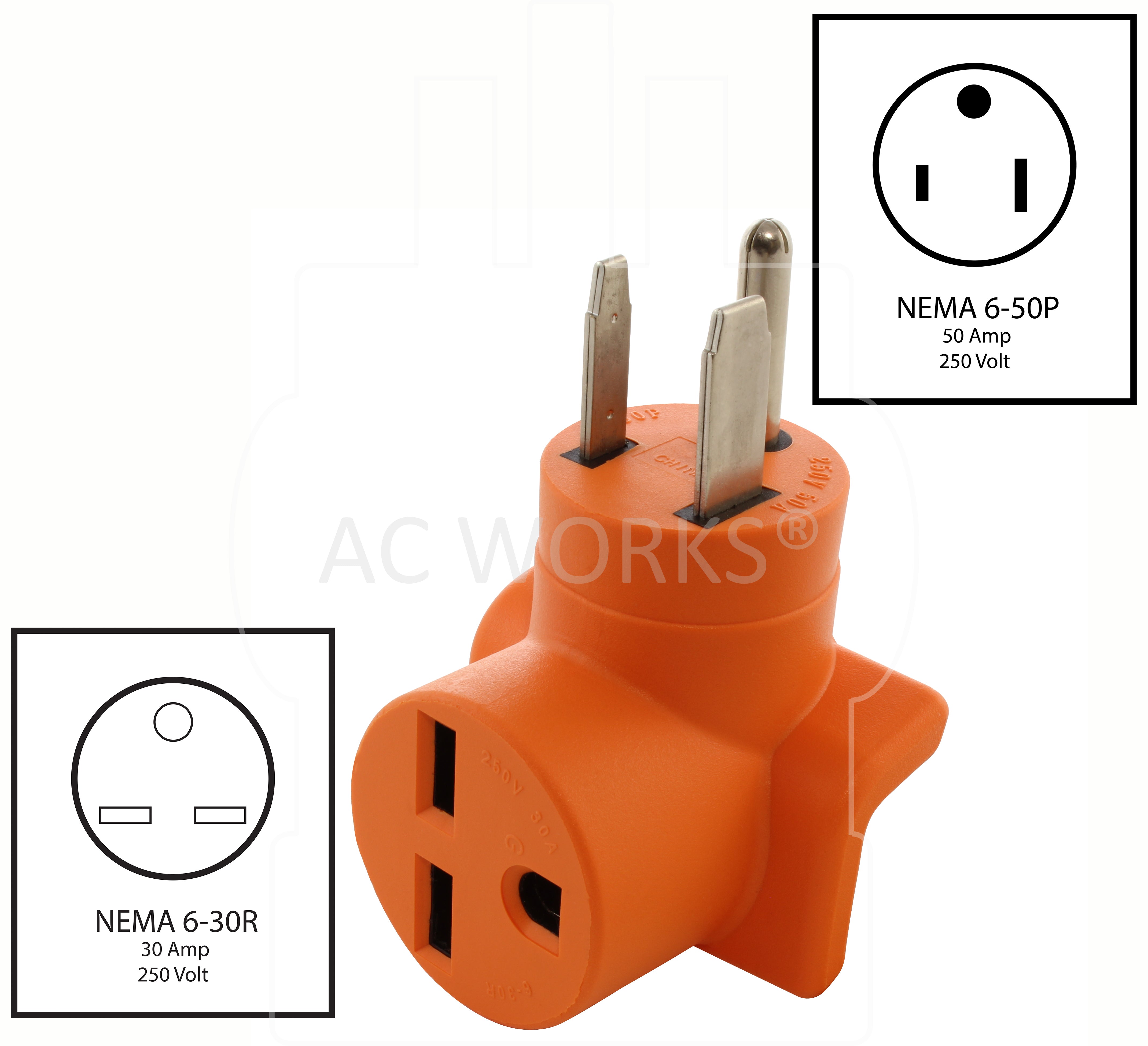 NEMA 6-50P 50 Amp Male Welder Plug to NEMA 6-30R Female Connector