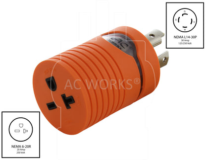 NEMA L14-30P Generator Locking Plug to NEMA 6-15/20 HVAC Industrial Connector