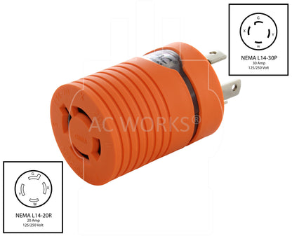 NEMA L14-30 Male Plug to NEMA L14-20 Female Connector