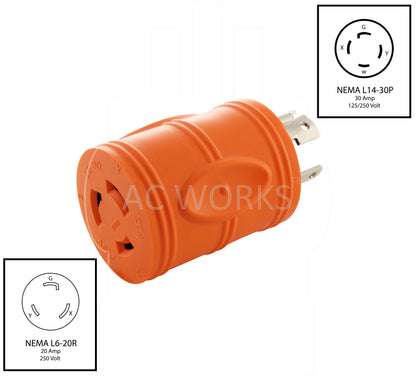 NEMA L14-30P to NEMA L6-20R adapter