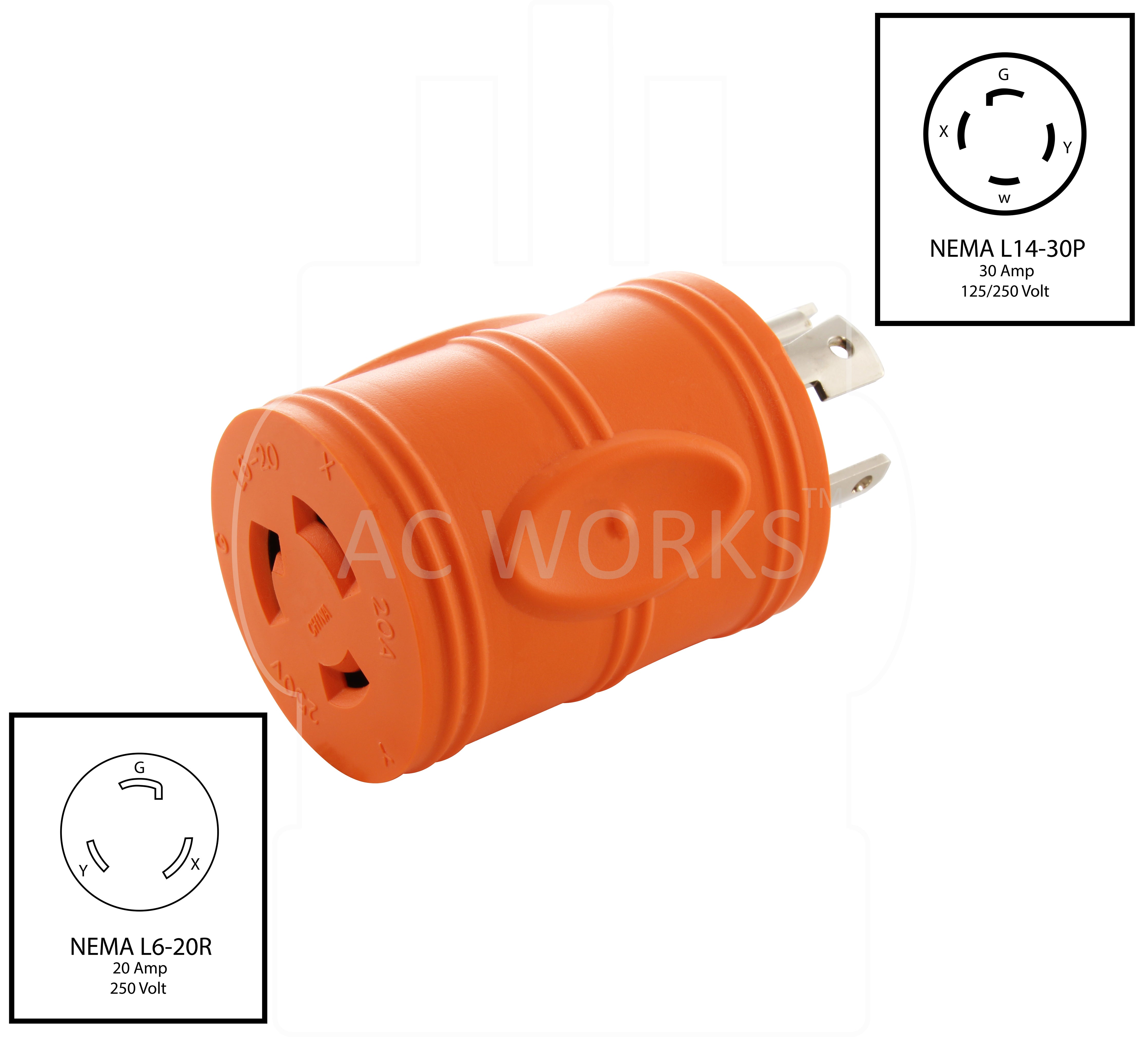 NEMA L14-30P to NEMA L6-20R adapter