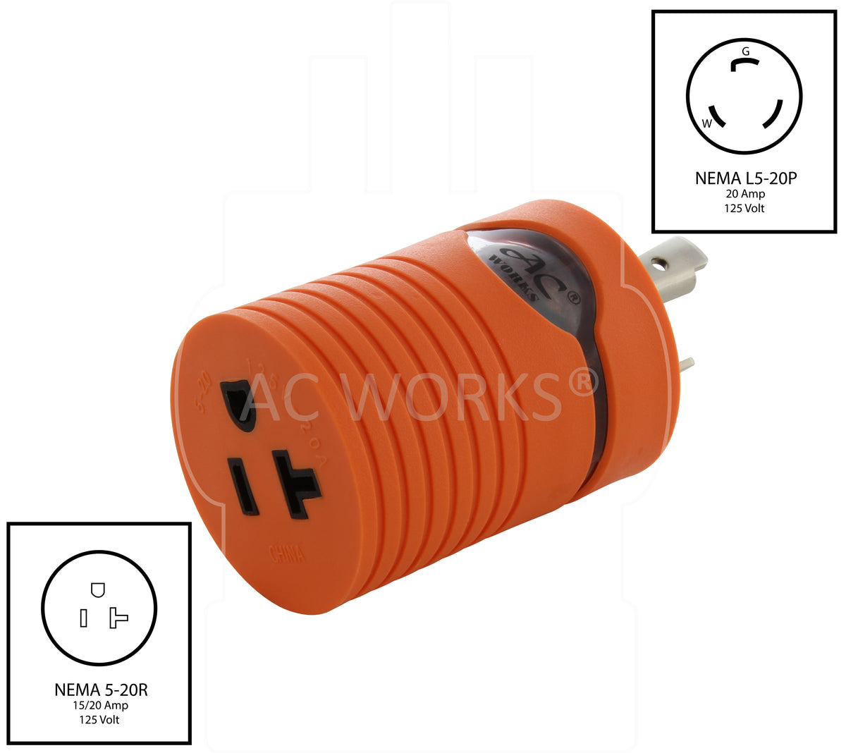 AC WORKS Brand L5 20P 20 Amp 125 Volt Male Plug To 5 15 20R 15 20 Amp ac-works-brand-l5-20p-20-amp-125-volt-male-plug-to-5-15-20r-15-20-amp