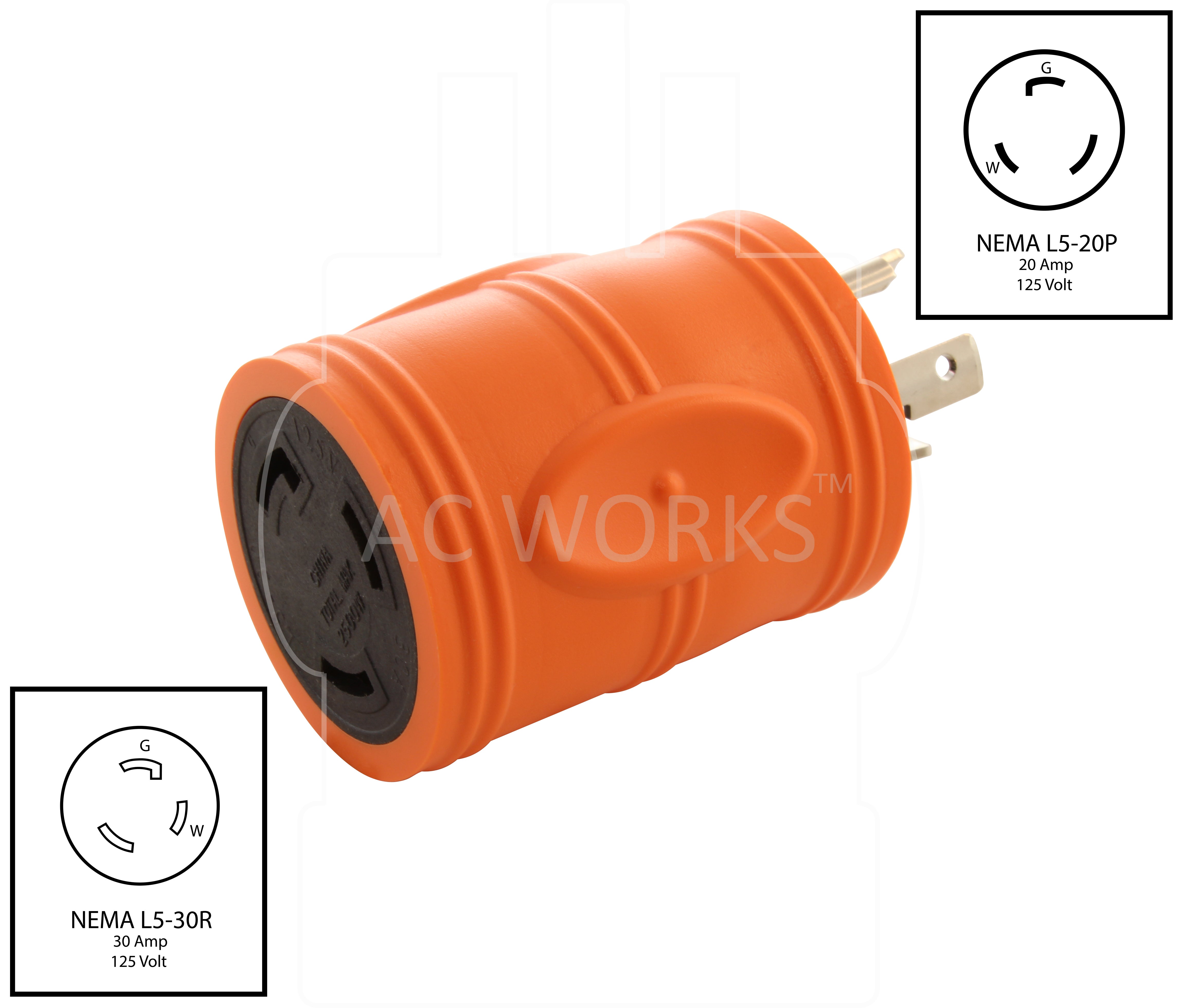 NEMA L5-20P Locking 20 Amp Plug to NEMA L5-30R 30 Amp Locking Connector