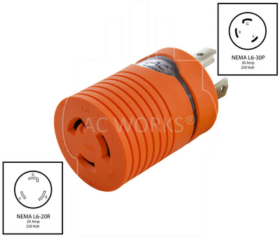 NEMA L6-30P to NEMA L6-20R Compact Adapter by AC WORKS®