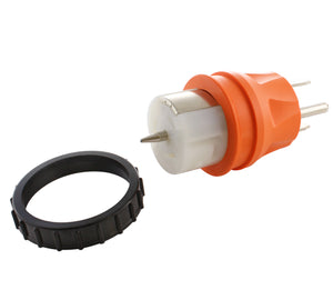 Orange transfer switch locking emergency power adapter with threaded ring