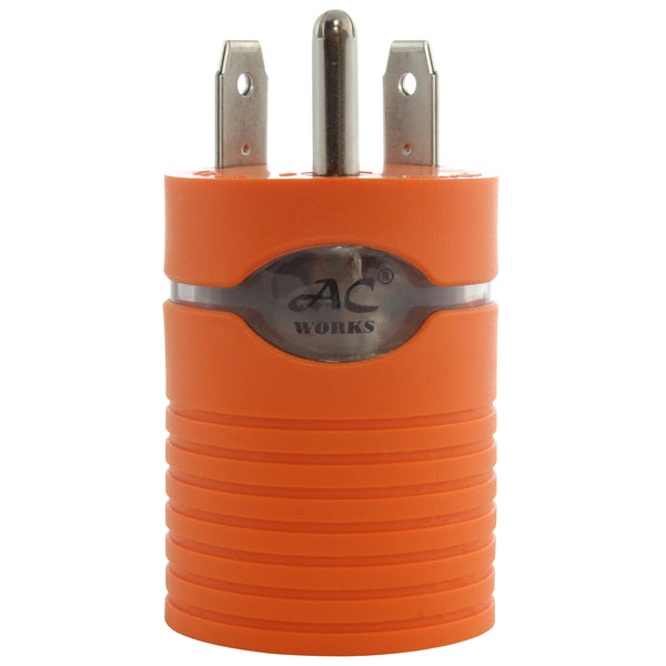 AC WORKS brand orange adapter with built-in power indicator light