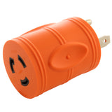 barrel style RV adapter, compact adapter, orange adapter, AC WORKS, AC Connectors, locking adapter