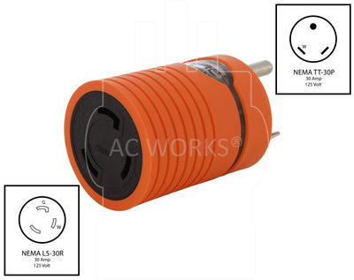 AC WORKS® [ADTTL530] Generator Adapter RV 30A TT-30P to L5-30R 30A 3-Prong Locking Connector