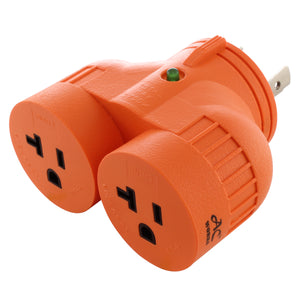 AC WORKS Brand V-DUO adapter, orange adapter, multi-outlet adapter, multi-outlet generator adapter